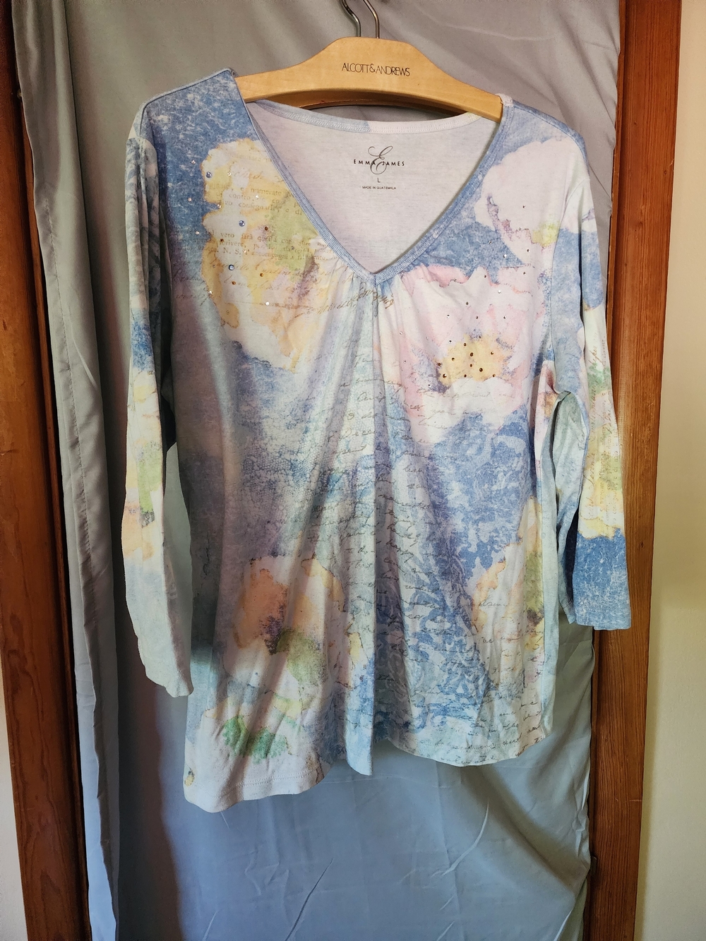 Emma James Pastel Blue Floral V-Neck Long Sleeve Top